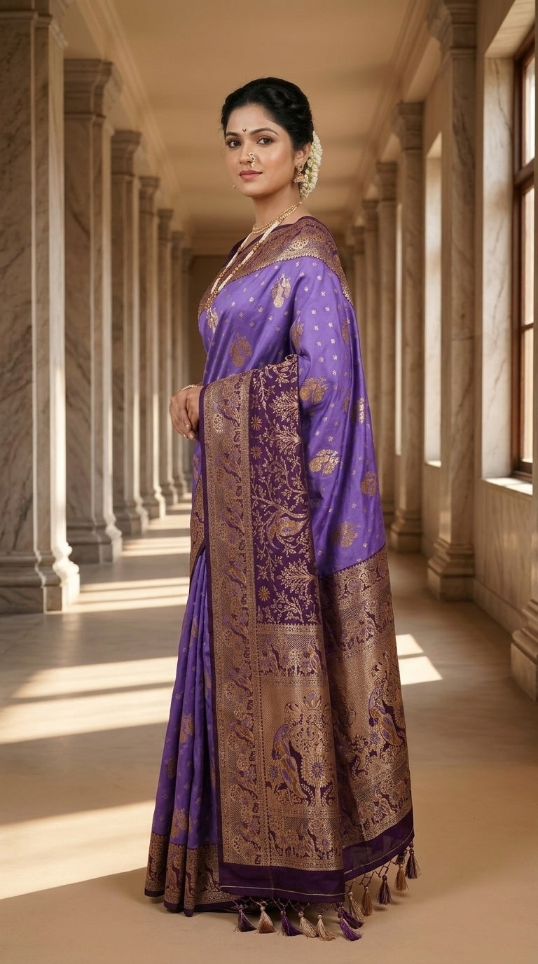 Premium Soft Paithani Silk Saree for Women with Meenakari Zari Weaving, Peacock Pallu, Rich Floral Border & Brocade Blouse