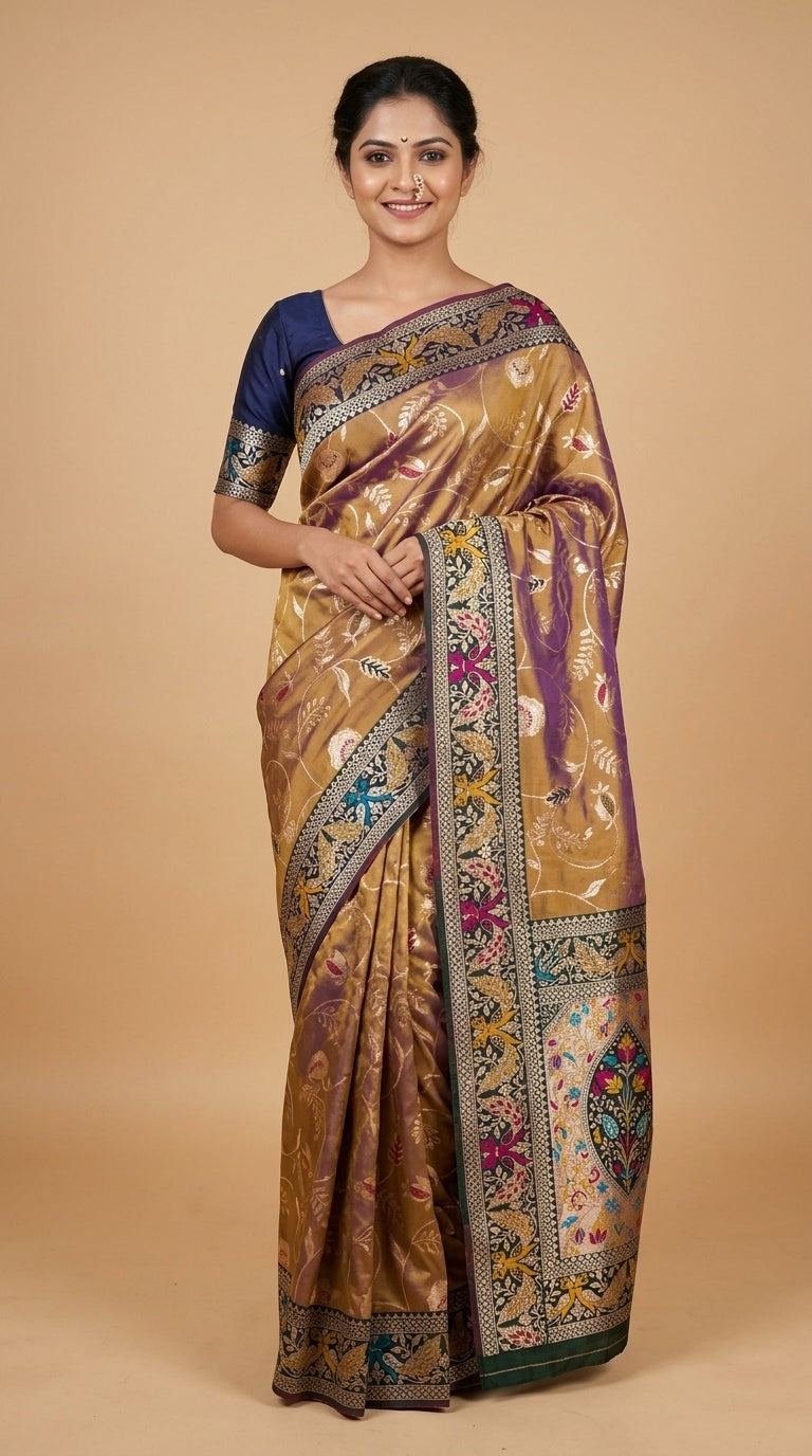 PREMIUM Soft Paithani Silk Saree for Women with Meenakari Zari Weaving, Rich Peacock Pallu, Floral Border & Tassels with Brocade Blouse