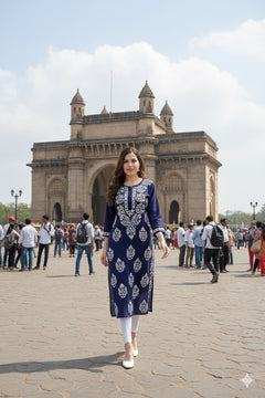 Owl Sky Lakhnavi Kurti – Premium Rayon Fabric, Elegant Ethnic Wear Maroon ( Blue )