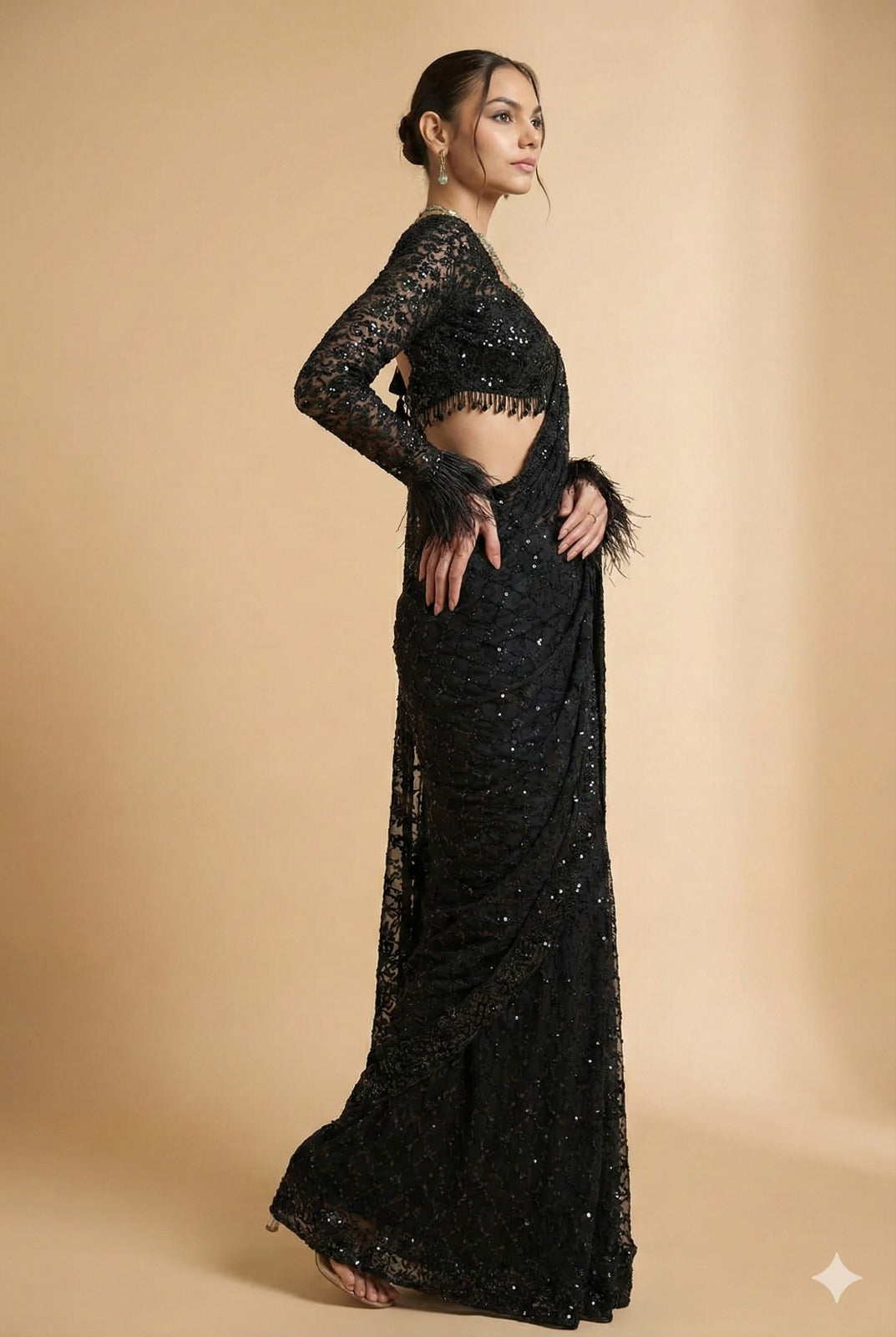 Embellished Sequinned Pure Georgette Heavy Work Saree