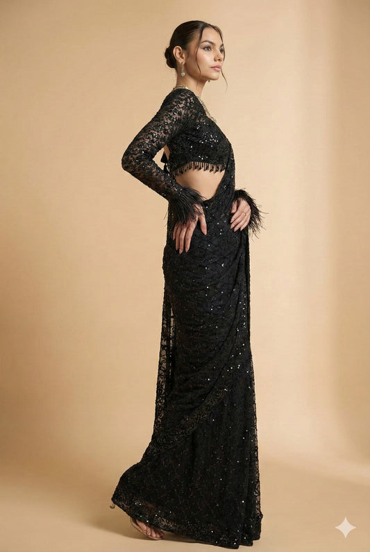 Embellished Sequinned Pure Georgette Heavy Work Saree