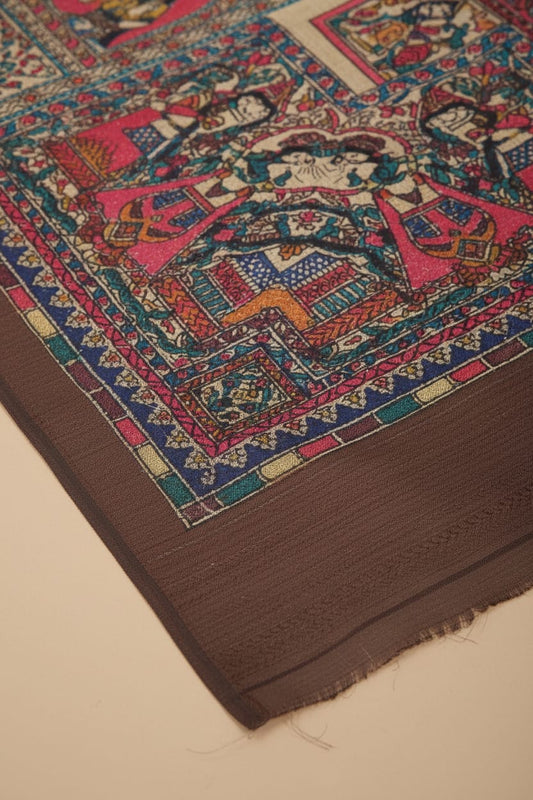 Madhubani Print Manipuri Silk Saree for Women | Indian Ethnic Party & Casual Wear | Unstitched Blouse Included-Coffe Brown