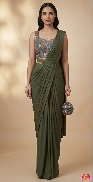 OWLSKY, SASSY & STYLO Women Ready-to-Wear One Minute Saree with Embroidered Sleeveless Blouse | Premium Lycra Party Wedding & Festive
