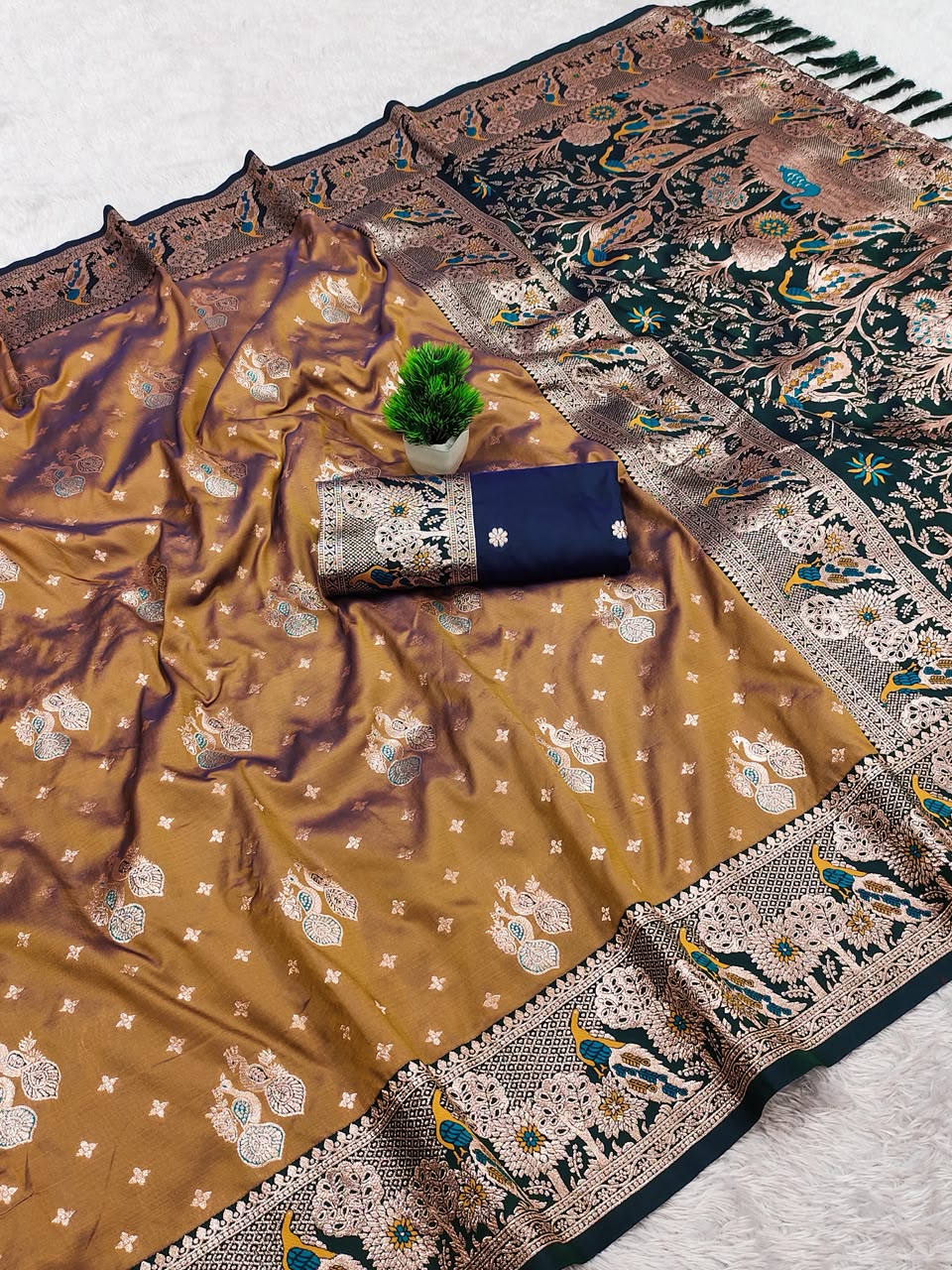 Premium Soft Paithani Silk Saree for Women with Meenakari Zari Weaving, Peacock Pallu, Rich Floral Border & Brocade Blouse