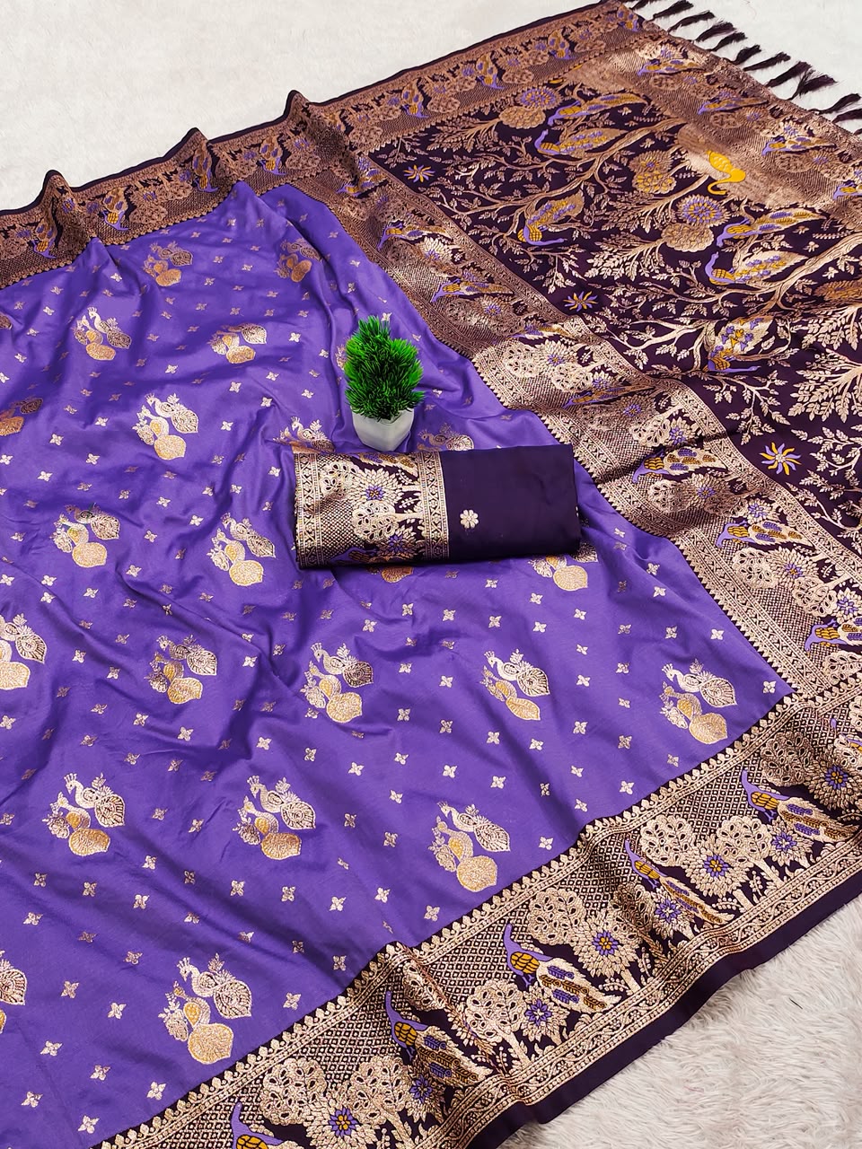 Premium Soft Paithani Silk Saree for Women with Meenakari Zari Weaving, Peacock Pallu, Rich Floral Border & Brocade Blouse