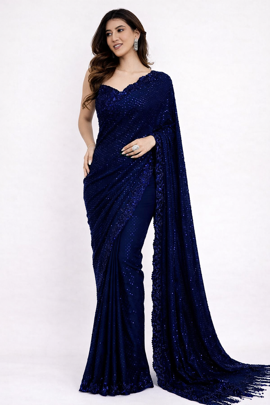 Heavy Embroidered Georgette Saree with Sequinned Cutwork Border & Silk Blouse