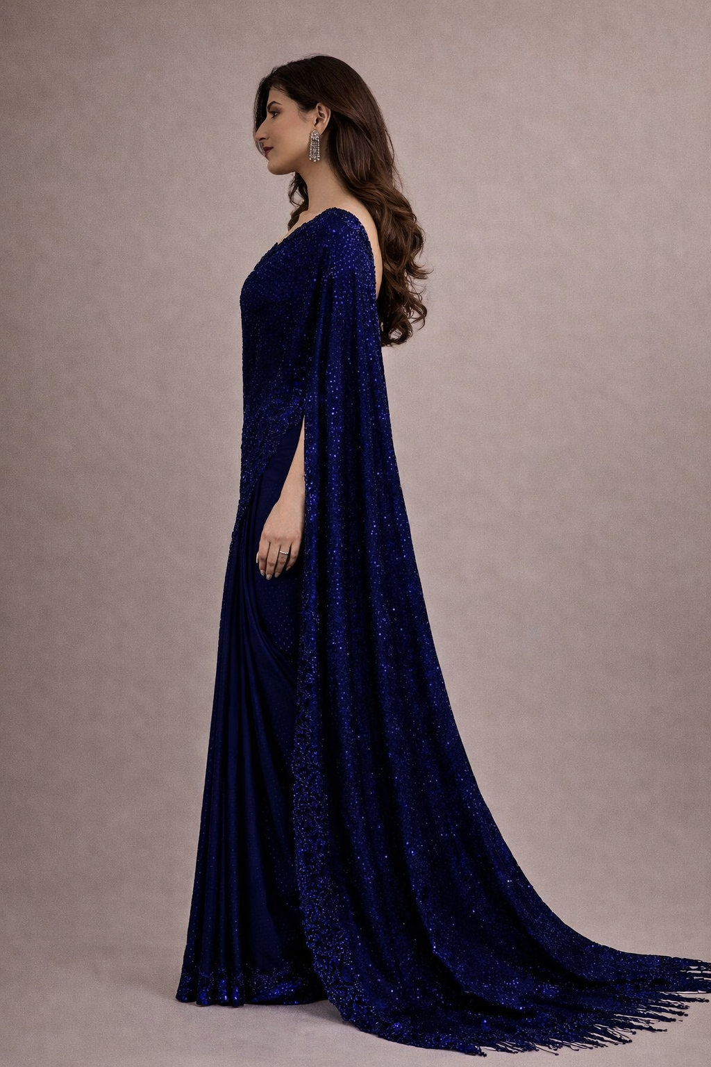 Heavy Embroidered Georgette Saree with Sequinned Cutwork Border & Silk Blouse